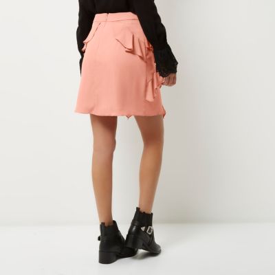 Pink chiffon frill A-line mini skirt